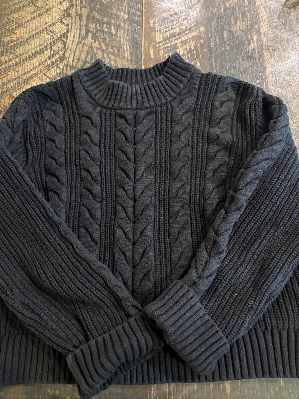 Pact Black Cable-Knit Crewneck Sweater